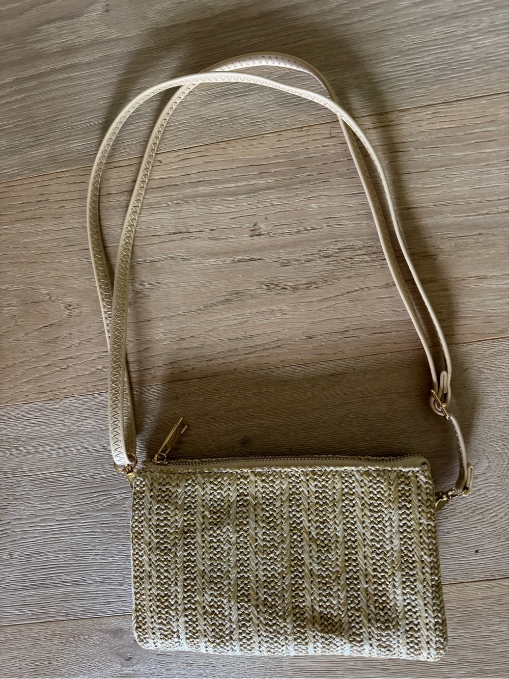 Woven Cream Crossbody Bag with Gold Accents